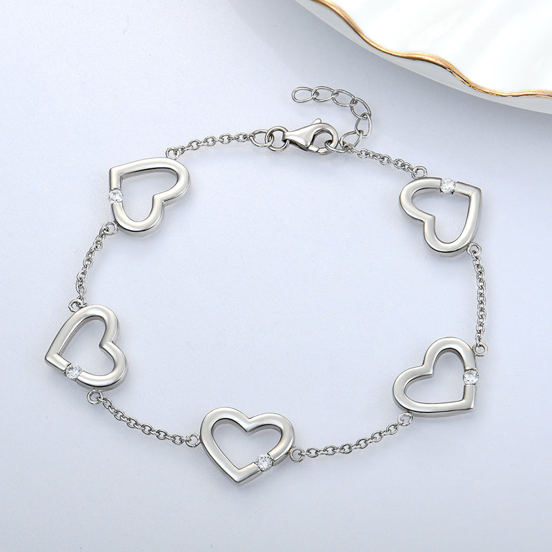 Silver Hollow Heart Bracelet