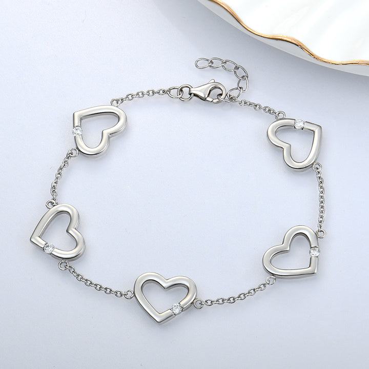 Silver Hollow Heart Bracelet