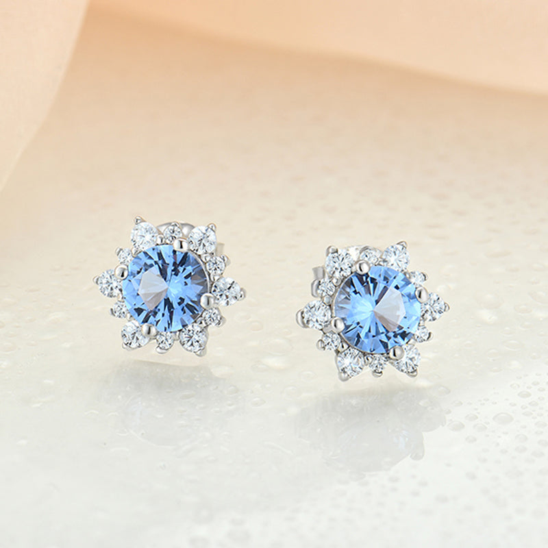 Aquamarine Flower Stud Earrings