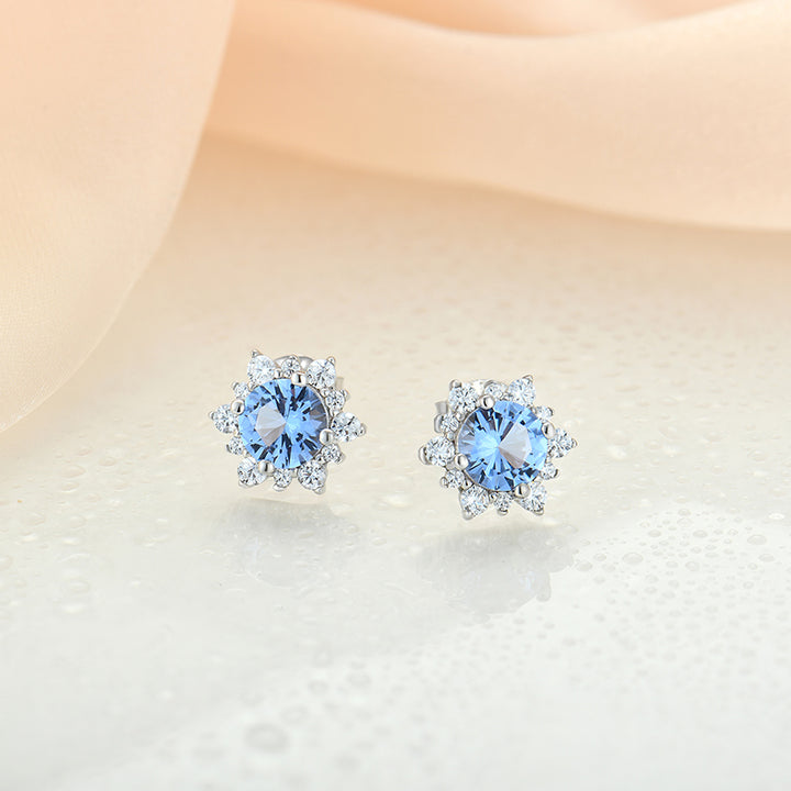 Aquamarine Flower Stud Earrings