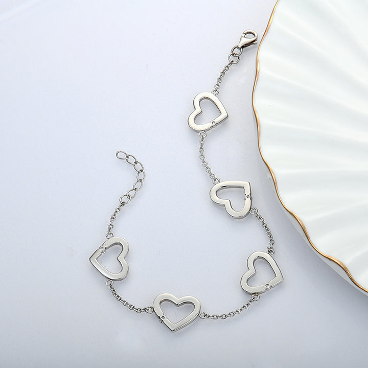 Silver Hollow Heart Bracelet