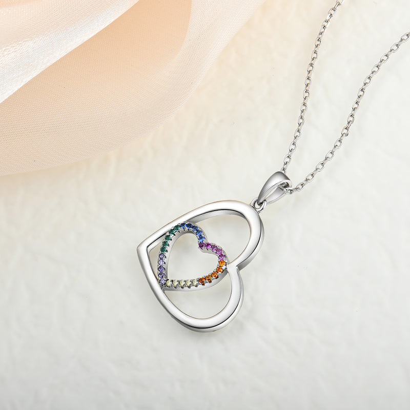 Colourful Crystal Double Heart Necklace