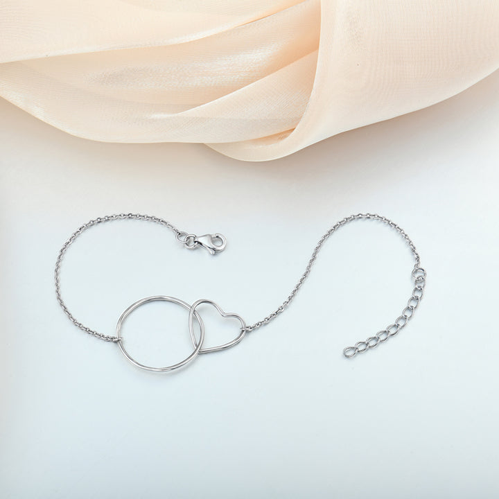 Double Circle And Heart Silver Bracelet
